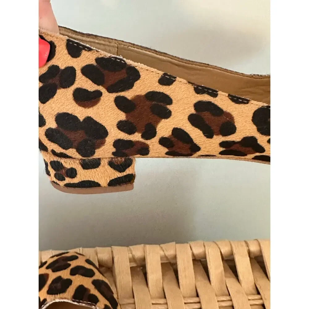 J.Crew Leopard Calf Hair Block Heel Pumps Size 7 Animal Print Leather Shoes